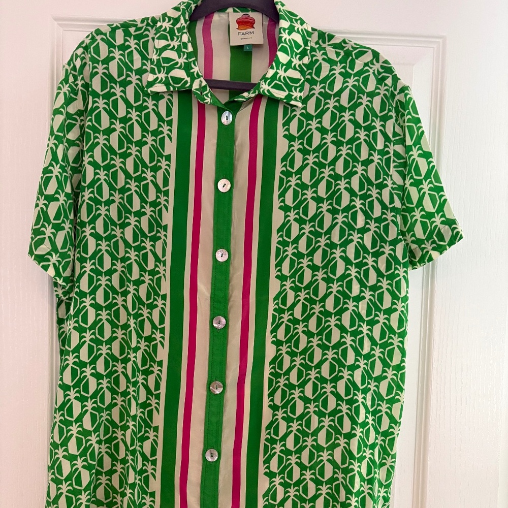 Farm Rio Pineapple Scarf Shirt-L NWOT